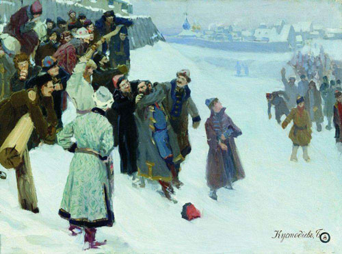Борис Кустодиев. Кулачный бой на Москве-реке. 1897
